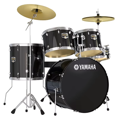 Professional Yamaha Black Drum Set with Cymbals and Bass Drum Components 3d model