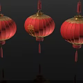 Three Traditional Red Lanterns With Golden Decorations And Tassels On Black Background