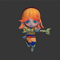Cute Cartoon Style Game Movie Character With Orange Hair Blue Eyes Running And Holding Weapon