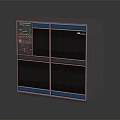 Computer Server Cabinet With Gray Metal Frame Blue Accent Strips Control Panel And Multiple Compartments