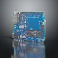 Arduino Uno R3 Circuit Board With Blue PCB And Electronic Components 3d model