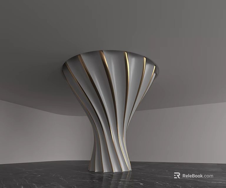 Modern Decorative Column with Curved Lines and Gold Accents in Contemporary Interior 3d model 