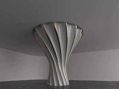Modern Decorative Column with Curved Lines and Gold Accents in Contemporary Interior 3d model