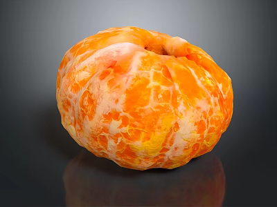 Peeled Tangerine with Orange and White Textured Skin on Black Background Showing Reflection 3d model