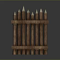 Rustic Wooden Fence With Pointed Tops In Scenic Outdoor Countryside Landscape View