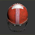 Classic Red American Football Helmet With White Stripes And Metal Facemask