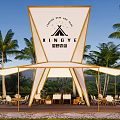 LINGYE Camping Site With Large Tent Structure Palm Trees And Outdoor Seating