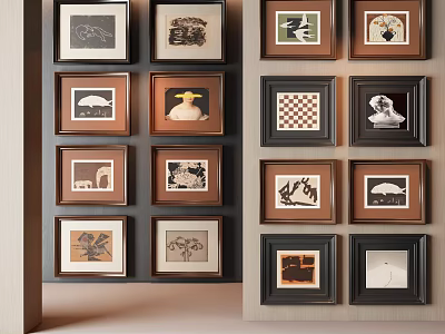 Abstract Paintings Framed Artworks Displayed On Wall With Various Designs 3d model