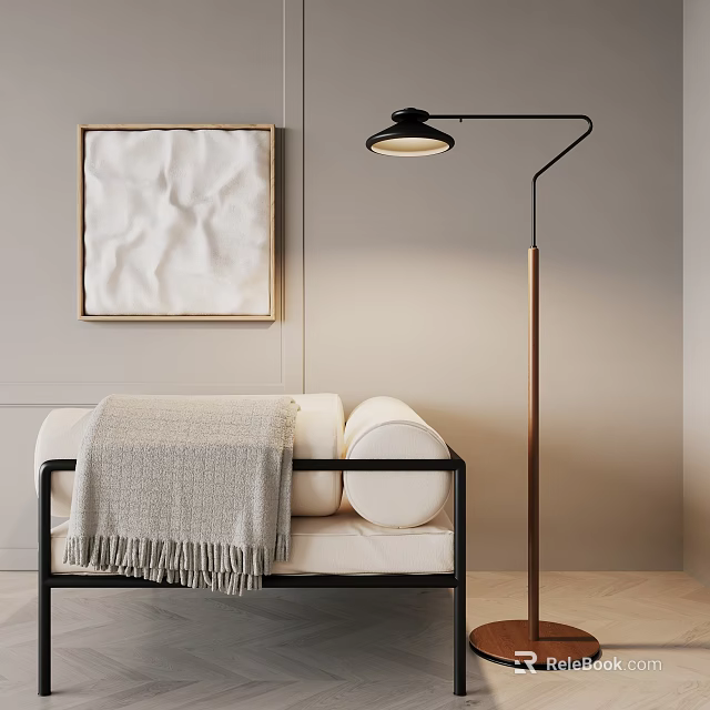 Modern Floor Lamp In Cozy Living Room With Sofa And Art 3d model 