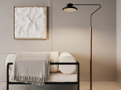Modern Floor Lamp In Cozy Living Room With Sofa And Art 3d model