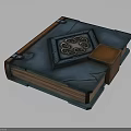Enchanted Book With Blue Cover Metallic Spiral Design And Attached Brown Wooden Box