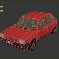 Vintage Red Scratched Hatchback Car With License Plate LOVE 123 And Dark Background Reflection