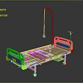 Modern Medical Bed With Blue White Frame Wheels And IV Pole