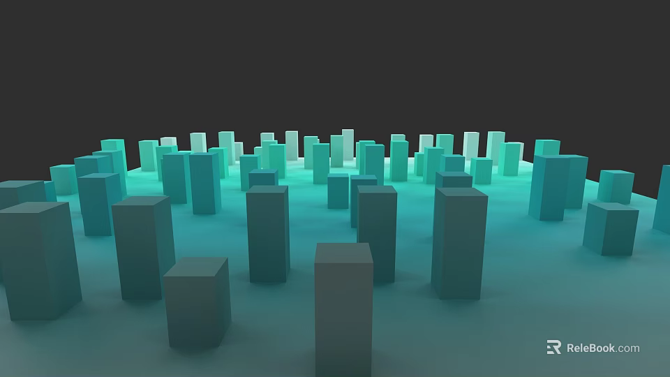 Modern Urban Building Complex With Geometric Blocks And Blue Green Tones 3d model 