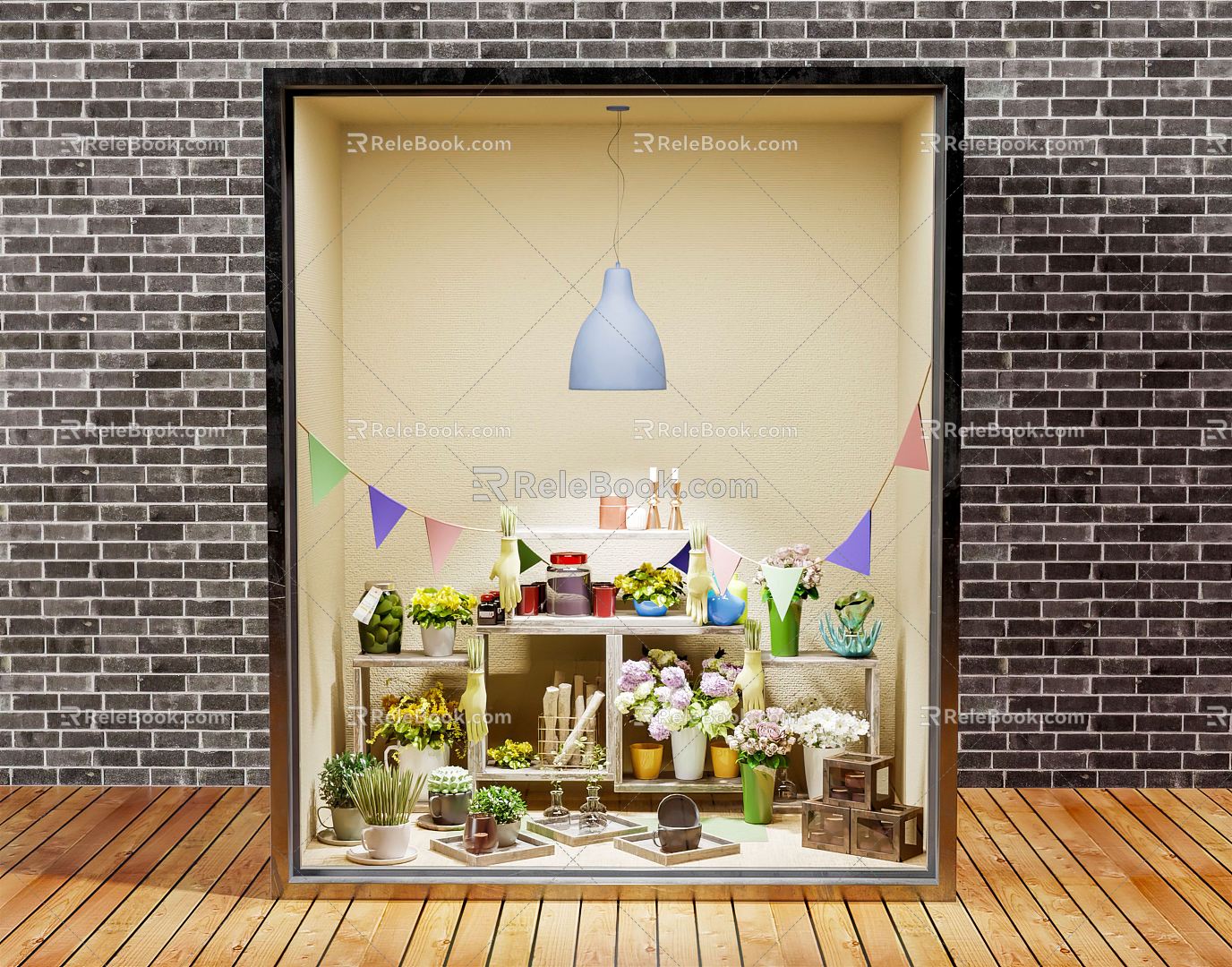 Modern Window Advertising Window Shopping Mall Display Window Green Planting Flowers Rose Peony Daisy Fleshy 3d model