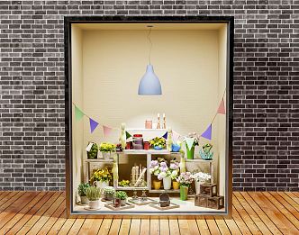 Modern Window Advertising Window Shopping Mall Display Window Green Planting Flowers Rose Peony Daisy Fleshy 3d model