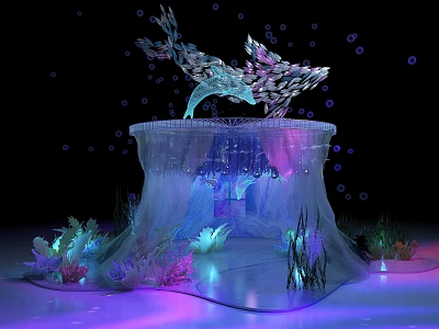 Magical Photo Spot Featuring Transparent Tree Stump Illuminated Fish Bubbles And Colorful Lights 3d model