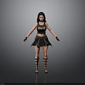 Woman In Black Tank Top With Heroin Text Black Skirt And Strappy Sandals On Gray Background