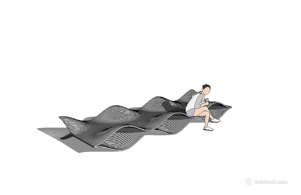Modern Wavy Mesh Landscape Seating With Person Seated In Outdoor Area 3d model 