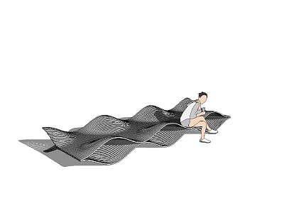 Modern Wavy Mesh Landscape Seating With Person Seated In Outdoor Area 3d model