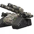 Military Tank with Dual Cannons Camouflage Pattern Heavy Duty Tracks and Multi Turret Design
