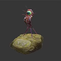 Mechanical Sci Fi Creature With Spiked Head Long Legs On Stone Base And Ancient Inscriptions 3d model