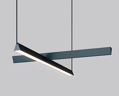 Modern Crossed Rectangular Bar Pendant Light With Metallic Finish And Illuminated Glow 3d model