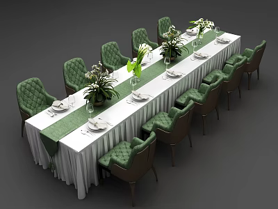 Modern Dining Table and Chair Combination Western Long Table 3d model