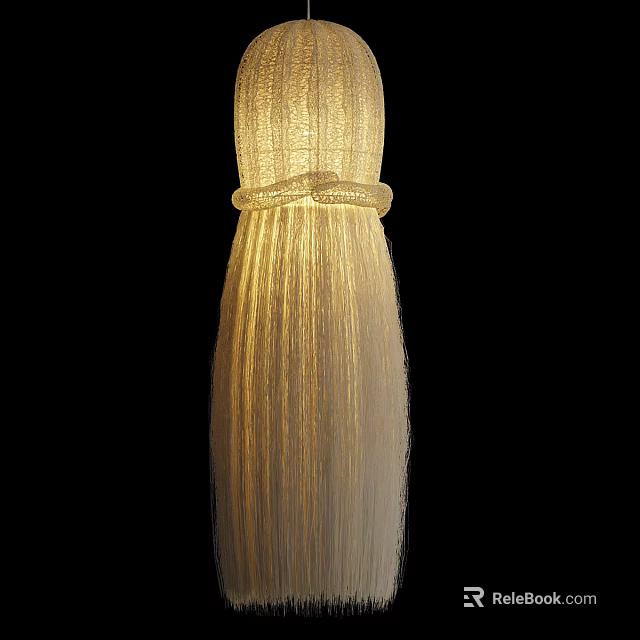 Elegant Woven Pendant Light with Beige Textured Shade and Soft Warm Glow 3d model 