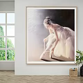 Figure Art Painting of Ballerina in White Dress Standing on One Foot Indoor Wall Decor