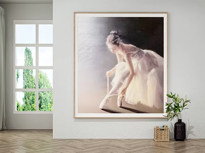 Figure Art Painting of Ballerina in White Dress Standing on One Foot Indoor Wall Decor 3d model
