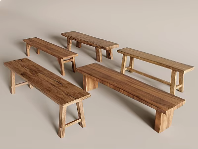 Wooden Benches With Various Natural Designs For Home Indoor Decor Use 3d model