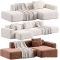 Different Colored Modular Sofas With Throw Blanket And Cushions For Interior Design