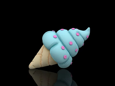 Inflatable Blue Ice Cream Cone Shape With Pink Dots Design 3d model