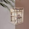 Wall Lamp With Miniature Chinese Architectural Model Columns Roof And Palm Leaves