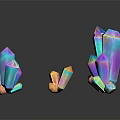 Glossy Colorful Stone Crystals In Purple Blue Yellow Hues With Black Background Reflections