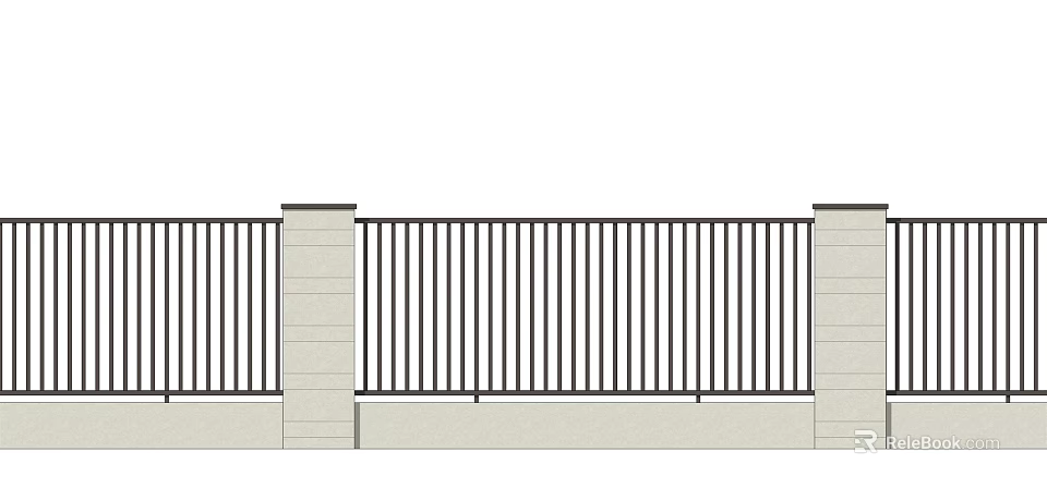 Modern Landscape Wall Design With Black Railings And Light Colored Columns 3d model