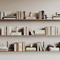 Neatly Arranged Books And Magazines On Light Colored Bookshelf With Decorative Items
