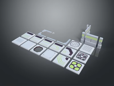 White Modular Interlocking Blocks With Green Lines Various Shapes And Holes Design 3d model