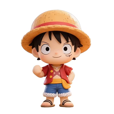 One Piece Anime Character Luffy With Straw Hat Red Shirt And Blue Shorts 3d model