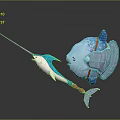 Futuristic 3D Model Mechanical Character And Narwhal Creature With Transparent Shell Long Tusk