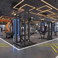 Modern Gym With Fitness Equipment And Hexagonal Lights 3d model