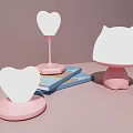Cute Pink Cat Shaped Table Lamp with Heart Shaped Mirror and Blue Book