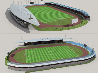 Modern Football Stadium With Grandstands Running Track And Green Grass Field 3d model