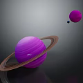 Purple Planets With Rings And Small Blue Celestial Body In Space Background