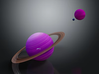 Purple Planets With Rings And Small Blue Celestial Body In Space Background 3d model