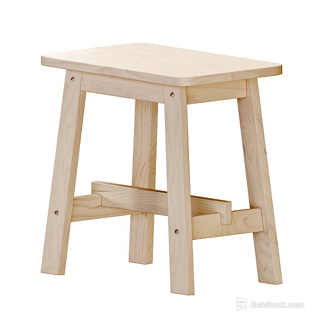 Simple Wooden Stool With Light Wood Finish And Sturdy Crossbar Design 3d model 