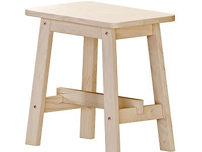 Simple Wooden Stool With Light Wood Finish And Sturdy Crossbar Design 3d model