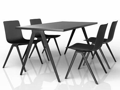 Modern Black Dining Table And Chairs Set With Square Tabletop And Four Minimalist Chairs 3d model