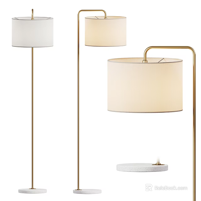 Modern Floor Lamp With Golden Stand White Lampshade And Small Tray Design 3d model 